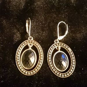 Silver faceted black onyx earrings